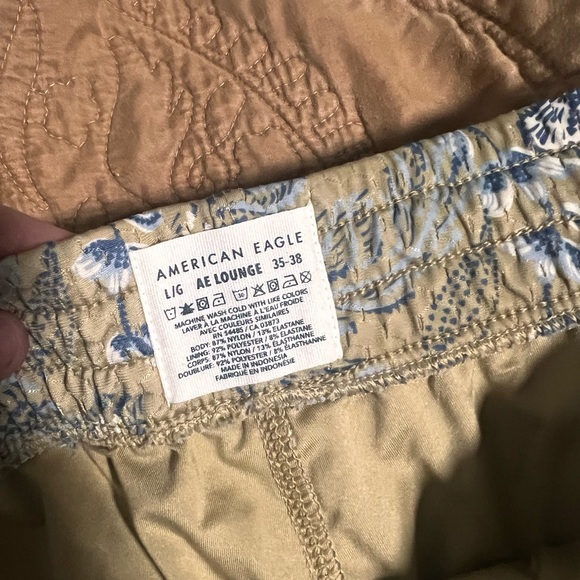 Men’s Mesh Floral Drawstring Shorts in Tan and Blue - Picture 3 of 5